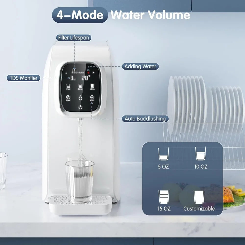 Countertop reverse osmosis water filtration and purification system