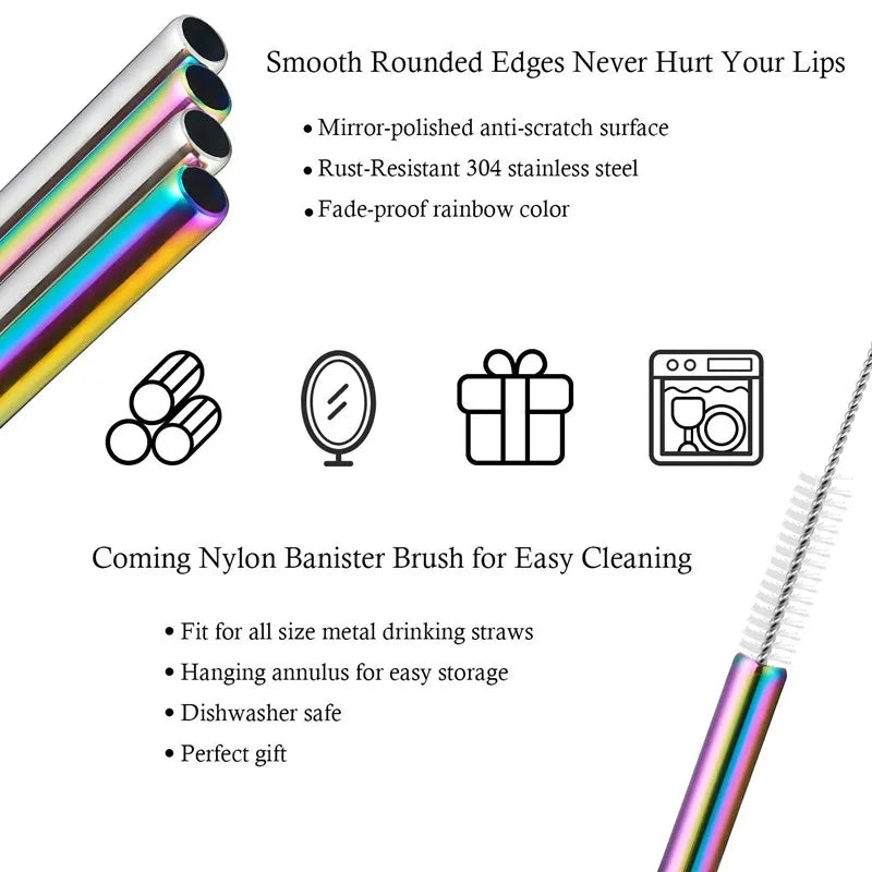 BPA Free Reusable Metal Drinking Straw with Cleaner Brush