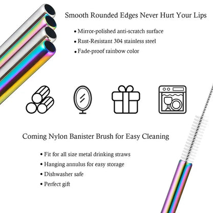 BPA Free Reusable Metal Drinking Straw with Cleaner Brush